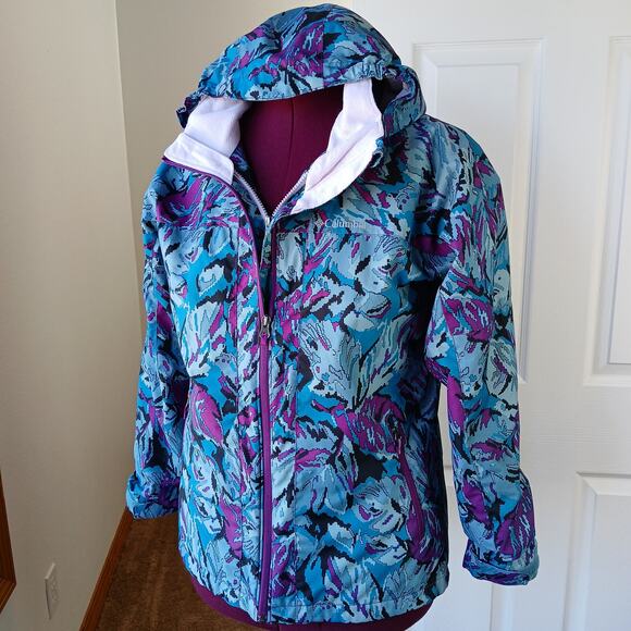 Columbia Bugaboo Interchange Jacket Kids XL Omni-heat Outgrown Plum Leafscape - Picture 1 of 16